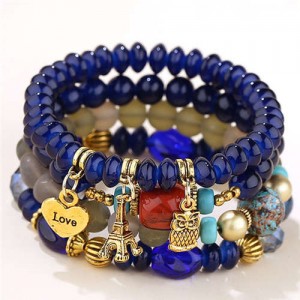 Night Owl and Love Pendant High Fashion Multiple Layers High Fashion Women Wholesale Bracelet - Blue