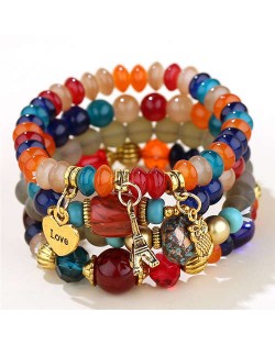 Night Owl and Love Pendant High Fashion Multiple Layers High Fashion Women Wholesale Bracelet - Orange and Blue