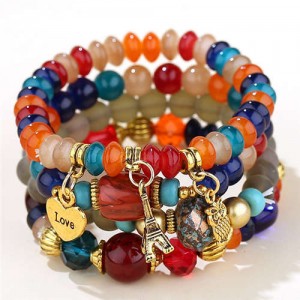 Night Owl and Love Pendant High Fashion Multiple Layers High Fashion Women Wholesale Bracelet - Orange and Blue