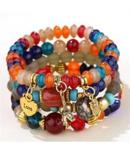 Night Owl and Love Pendant High Fashion Multiple Layers High Fashion Women Wholesale Bracelet - Orange and Blue