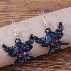 Pirate Captain Skull Design Black Fashion Halloween Wholesale Earrings