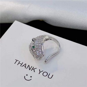 U.S. High Fashion Cubic Zirconia Leopard Unique Design Single Copper Ear Clip - Silver