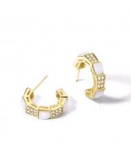 Elegant Office Lady Style Cubic Zirconia Embellished Golden Wholesale Copper Earrings