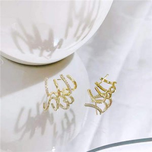 Fashionable Sweet Office Lady Cubic Zirconia Golden Claw Shape Women Wholesale Earrings