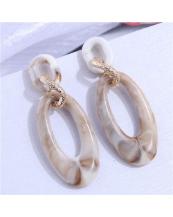 European Fashion Oval Shape Resin Women Temperament Hoop Dangle Earrings - Khaki