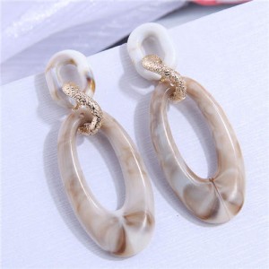 European Fashion Oval Shape Resin Women Temperament Hoop Dangle Earrings - Khaki