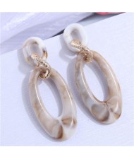 European Fashion Oval Shape Resin Women Temperament Hoop Dangle Earrings - Khaki