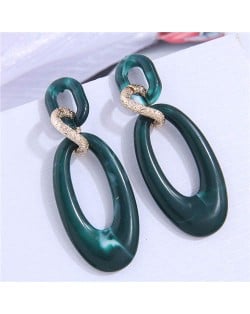 European Fashion Oval Shape Resin Women Temperament Hoop Dangle Earrings - Green