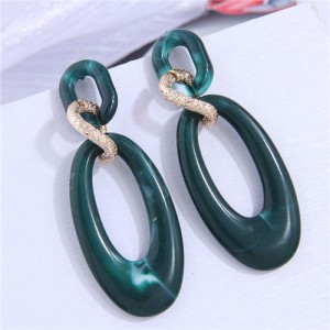 European Fashion Oval Shape Resin Women Temperament Hoop Dangle Earrings - Green