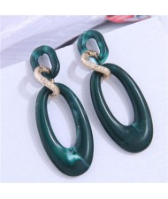 European Fashion Oval Shape Resin Women Temperament Hoop Dangle Earrings - Green