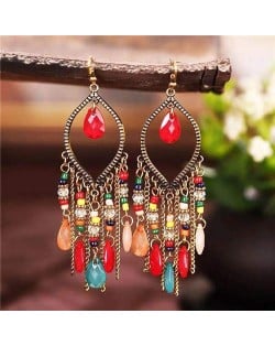 Hollow Waterdrop with Beads Tassels Bohemian Fashion Women Wholesale Costume Earrings - Multicolor