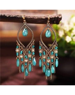 Hollow Waterdrop with Beads Tassels Bohemian Fashion Women Wholesale Costume Earrings - Green