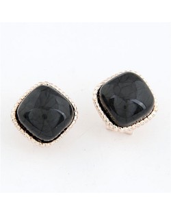 Euro Fashion Black Square Design Ear Studs