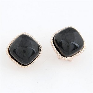 Euro Fashion Black Square Design Ear Studs
