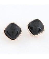 Euro Fashion Black Square Design Ear Studs