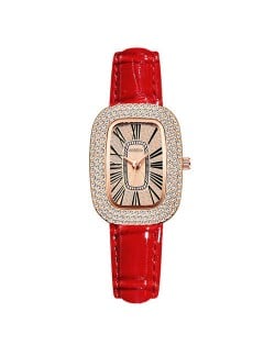 Fashion Oval Shape Rhinestone Surrounded Women Wholesale Watch - Red