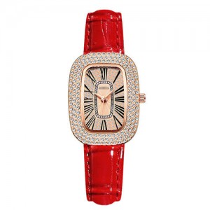 Fashion Oval Shape Rhinestone Surrounded Women Wholesale Watch - Red
