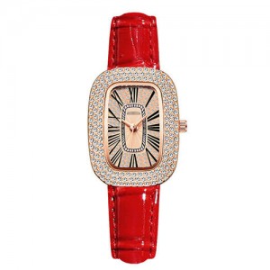 Fashion Oval Shape Rhinestone Surrounded Women Wholesale Watch - Red
