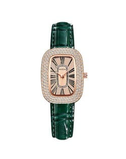 Fashion Oval Shape Rhinestone Surrounded Women Wholesale Watch - Green