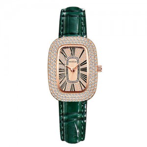 Fashion Oval Shape Rhinestone Surrounded Women Wholesale Watch - Green