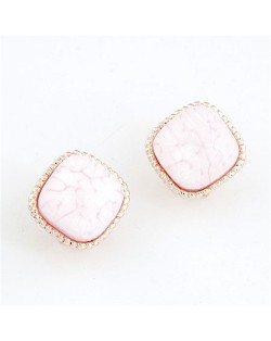 Euro Fashion White Square Design Ear Studs