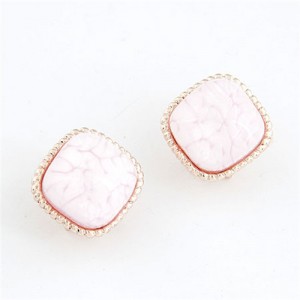 Euro Fashion White Square Design Ear Studs