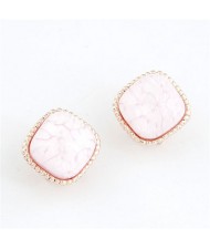 Euro Fashion White Square Design Ear Studs