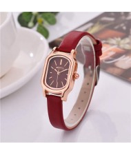 Korean Style Vintage Belt Square Simple Fashion Women Popular Wholesale Watch - Red