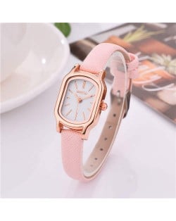 Korean Style Vintage Belt Square Simple Fashion Women Popular Wholesale Watch - Pink