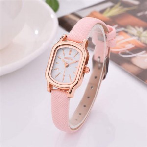 Korean Style Vintage Belt Square Simple Fashion Women Popular Wholesale Watch - Pink