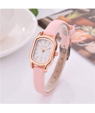 Korean Style Vintage Belt Square Simple Fashion Women Popular Wholesale Watch - Pink