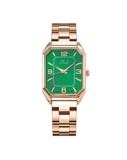 Korean Fashion Business Style Rose Gold Steel Band Women Wholesale Watch - Green