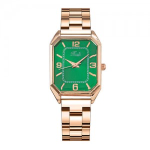 Korean Fashion Business Style Rose Gold Steel Band Women Wholesale Watch - Green