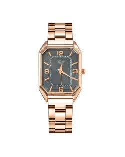 Korean Fashion Business Style Rose Gold Steel Band Women Wholesale Watch - Black