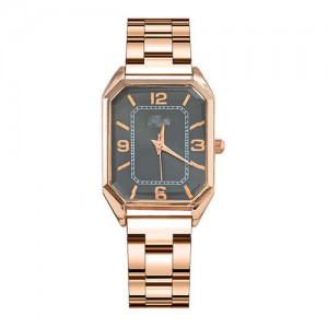 Korean Fashion Business Style Rose Gold Steel Band Women Wholesale Watch - Black