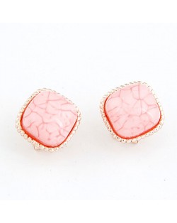 Euro Fashion Pink Square Design Ear Studs