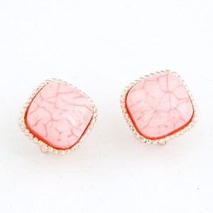 Euro Fashion Pink Square Design Ear Studs