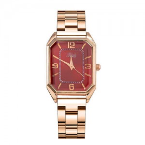 Korean Fashion Business Style Rose Gold Steel Band Women Wholesale Watch - Red