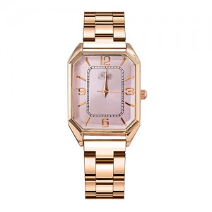 Korean Fashion Business Style Rose Gold Steel Band Women Wholesale Watch - Pink