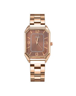 Korean Fashion Business Style Rose Gold Steel Band Women Wholesale Watch - Brown