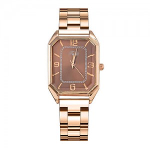 Korean Fashion Business Style Rose Gold Steel Band Women Wholesale Watch - Brown