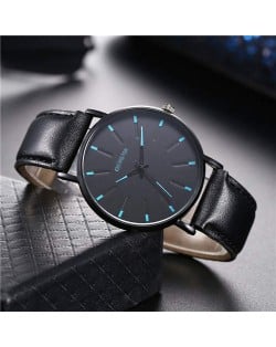 Korean Fashion Simple Design Belt Man Wholesale Watch - Black with Blue