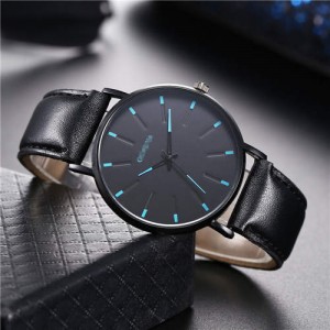Korean Fashion Simple Design Belt Man Wholesale Watch - Black with Blue