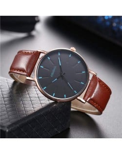 Korean Fashion Simple Design Belt Man Wholesale Watch - Brown with Blue