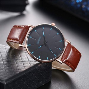 Korean Fashion Simple Design Belt Man Wholesale Watch - Brown with Blue