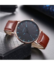 Korean Fashion Simple Design Belt Man Wholesale Watch - Brown with Blue