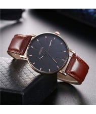 Korean Fashion Simple Design Belt Man Wholesale Watch - Brown with Khaki