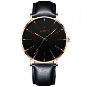 Korean Fashion Simple Design Belt Man Wholesale Watch - Black with Red