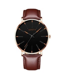 Korean Fashion Simple Design Belt Man Wholesale Watch - Brown with Red