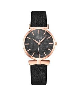 Leaf Texture Surface Minimalist Fashion Women Wholesale Watch - Black